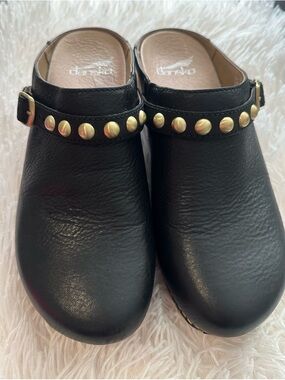 Dansko Studded 100% Leather Britton Mules Black Edgy Chic Effortless Boho Clogs